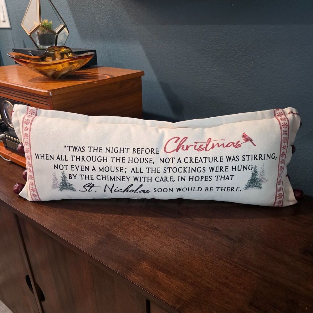 Mud Pie Home Twas The Night Before Christmas Off-White Pillow w/ Bells Lumbar